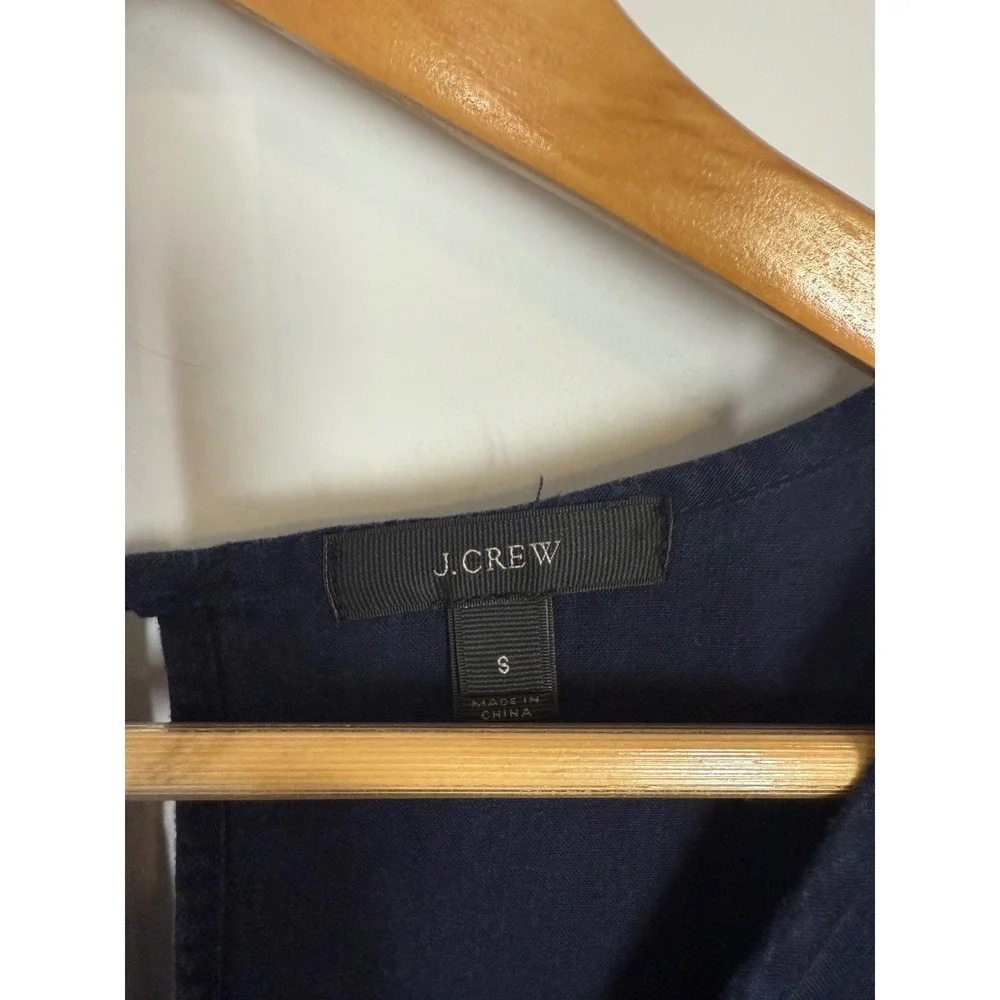 J.‎ Crew Women's Linen Blend Jumpsuit Size S Navy Short Sleeve V Neck Pockets